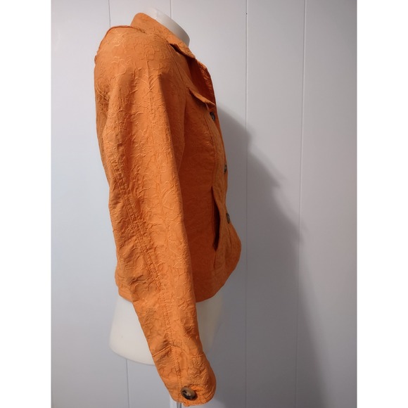 Coldwater Creek Jacket Women Size 8 Textured Floral Matelasse Orange Button Up - Picture 2 of 10
